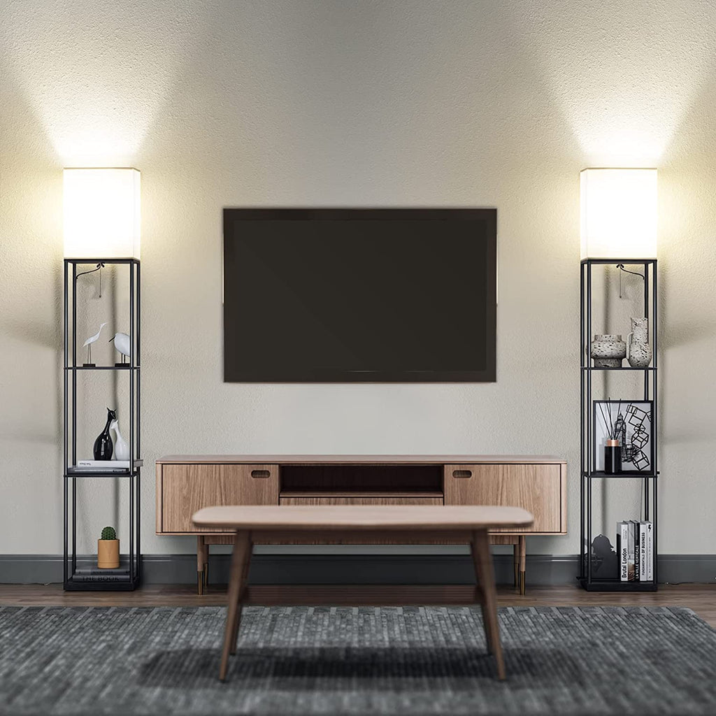 Floor Lamp with Shelves, Standing Lamps for Living Room, Black