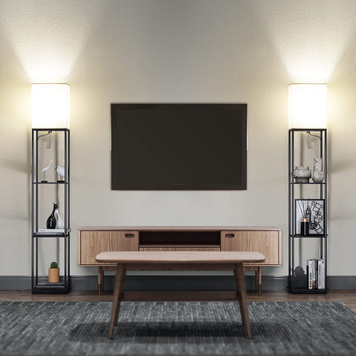 Floor Lamp with Shelves, Standing Lamps for Living Room, Black