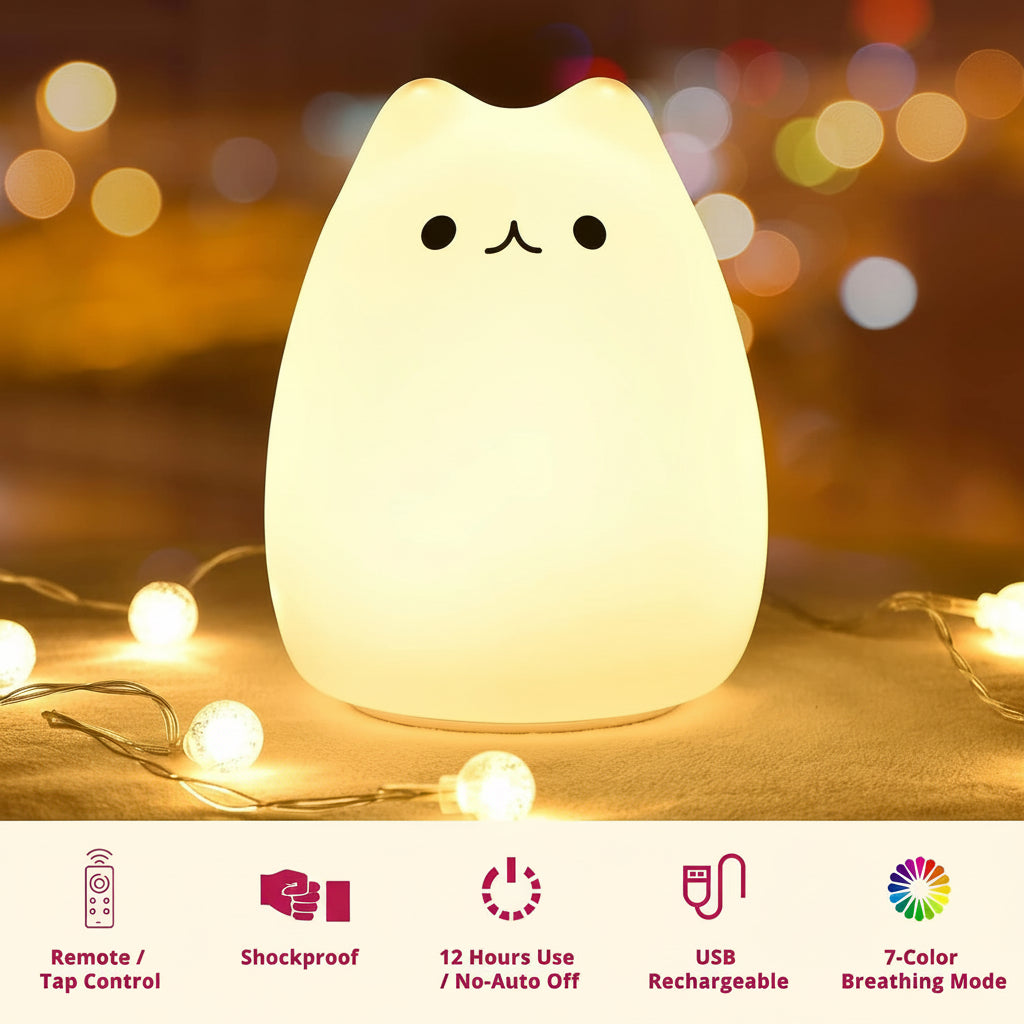 Cat Lamp, nursery Lamp with Remote Control.
