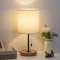 Wooden Bedside Lamp with Linen Shade